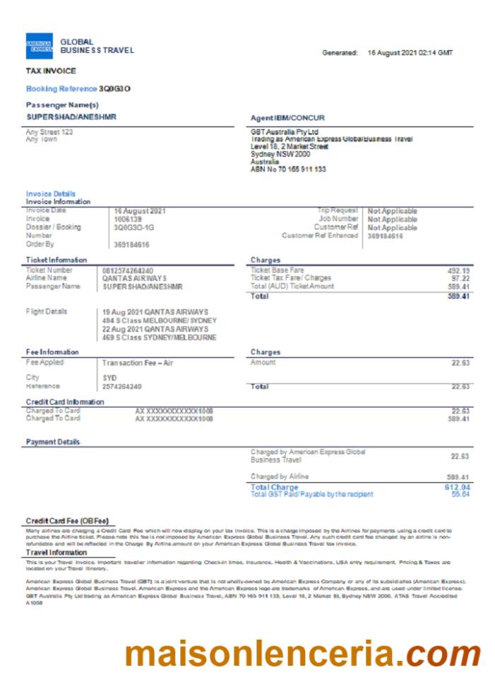 USA American Express faktura słowo i PDF szablon